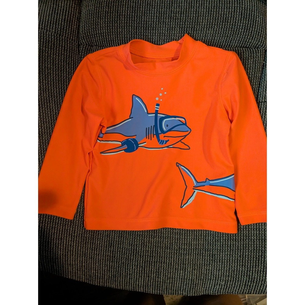Carters Kids Orange Shark Snorkel Graphic Long Sleeve Rash Guard Swim Shirt 18M